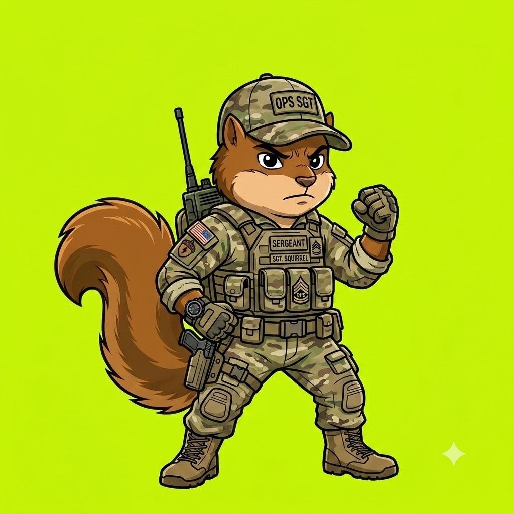 Squirrel sergeant in camo tactical gear
